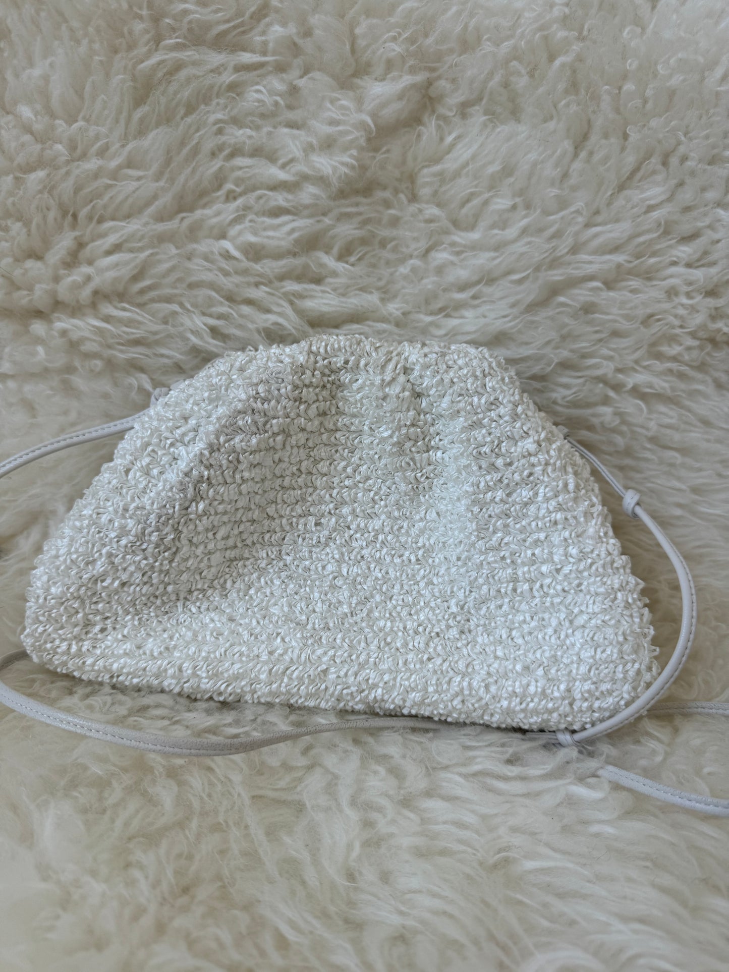 Bottega Veneta White Raffia Pouch