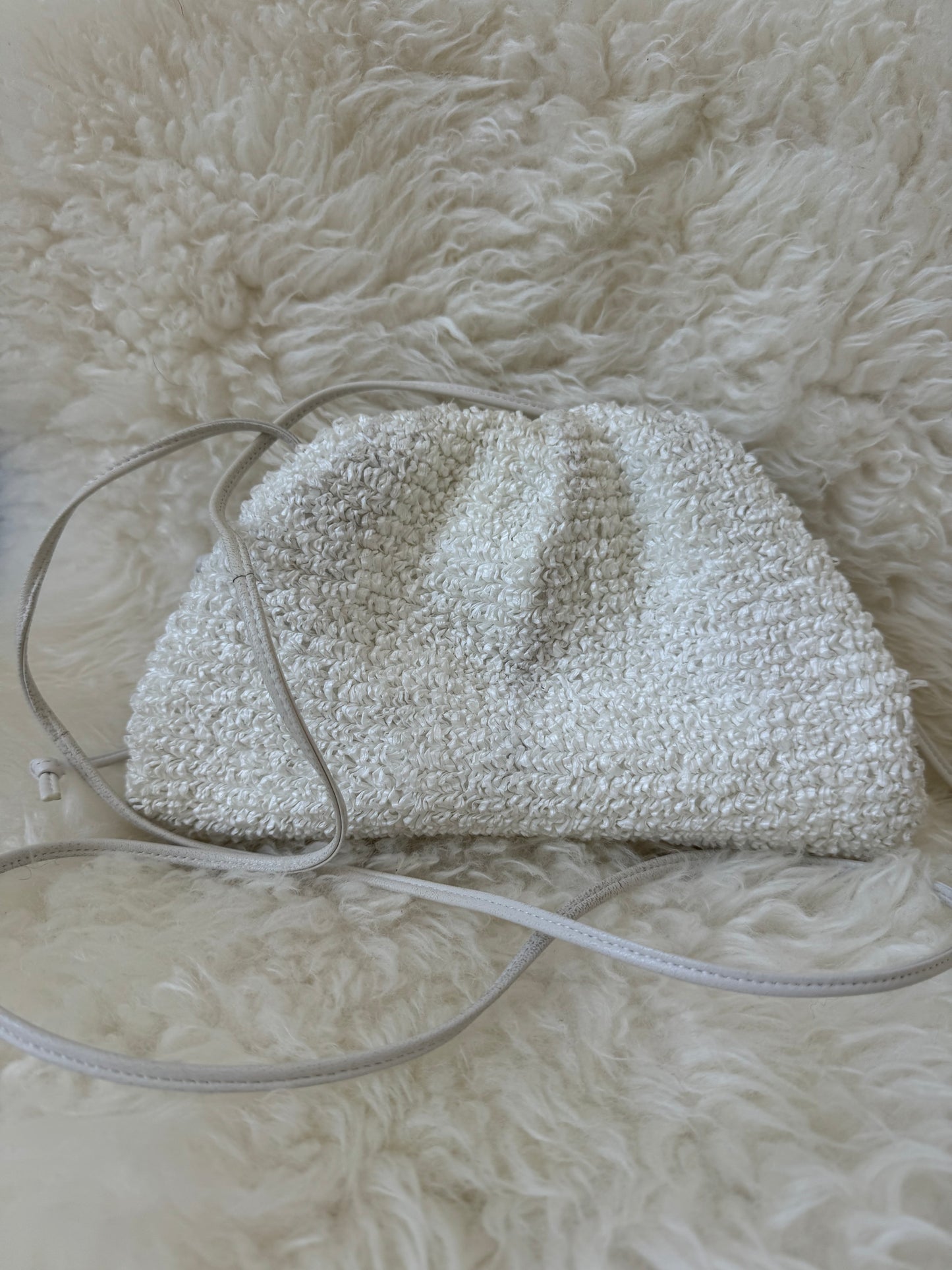 Bottega Veneta White Raffia Pouch